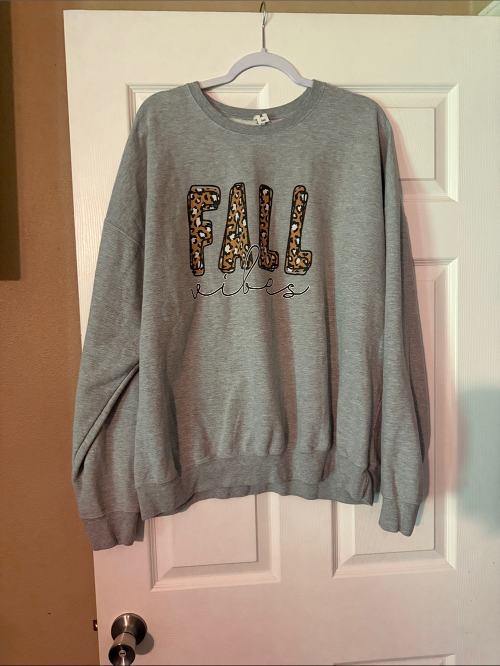 Gray 'Fall Vibes' Sweatshirt with Leopard Accent